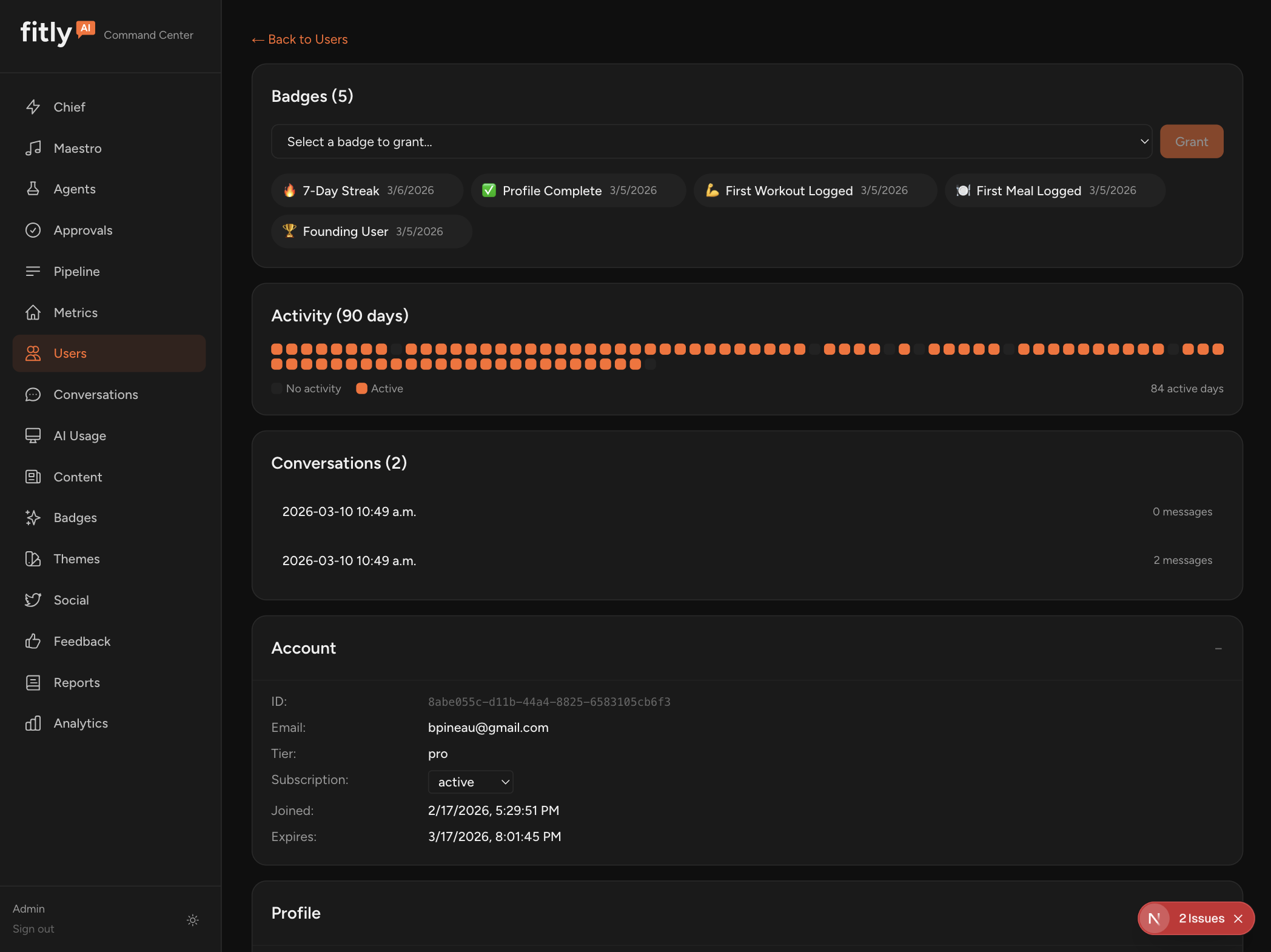 Detailed user profile page
